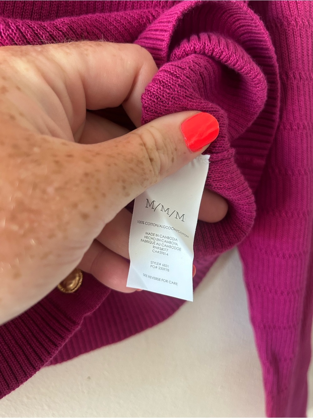CAbi fuchsia scalloped V-neck button cardigan - Picture 3 of 4